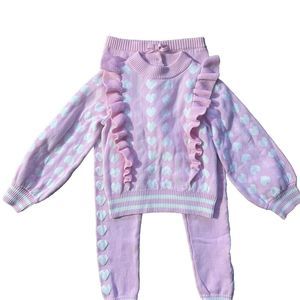 Janie & Jack Valentine's Day Ruffled 2 Piece Heart Pink top Size 6 Bottom Size 7